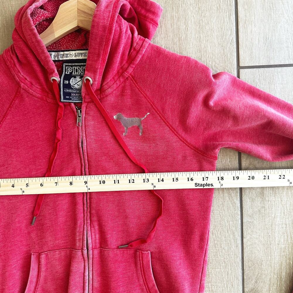 VTG Pink Victoria's Secret Zip Up Hoodie Medium Logo Y2K Bling Rhinestone - Picture 7 of 9